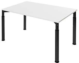 boho office® Konferenztisch Schreibitsch höhenverstellbar | Konferenztisch - Tischgestell Schwarz, Tischplatte 160x80 Weiß - verstellbar 68-82 cm, rutschfeste Bodengleiter