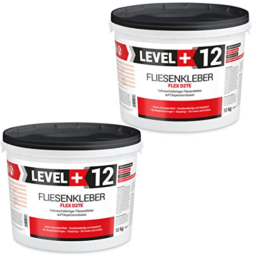 Fliesenkleber Fertig 10kg + 10kg Steinkleber Flexmörtel Dünnschicht Weiß | Innen Außen Gebrauchsfertiger Dispersions-Kleber RM12