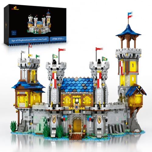 JMBricklayer Goldene Löwenburg Mittelalterliche Burgbausätze für Erwachsene, 41106 Sammlerstück Ideenhaus-Modell-Spielzeugbausatz mit LED-Licht, Geschenke für Erwachsene und Jugen (2722+ Stücke)