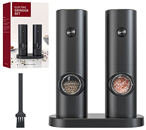 TAVADA Molinillo Pimienta Electrico, Molinillo Sal, Molienda ajustable, Operación de una Mano, Molinillo Electrico Sal Y Pimienta 2 Piezas