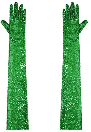 MSemis Damen Lange Handschuhe Glänzende Pailletten Classic Opera Fest Party Handschuhe 1920er Stil Handschuhe Elastisch Erwachsene Größe bis Handgelenk Länge Grün Einheitsgröße