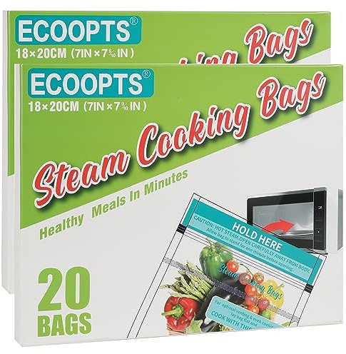 40×Steam Cooking Bags Microwave Steamer Bags for Vegetables,Potatoes and Meat (2 Pack)