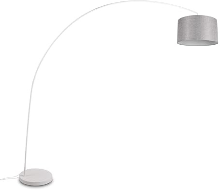 Trio Leuchten Stehleuchte Mansur 419200131, Metall Weiß matt, Schirm Stoff Grau/Weiß, exkl. 1x E27