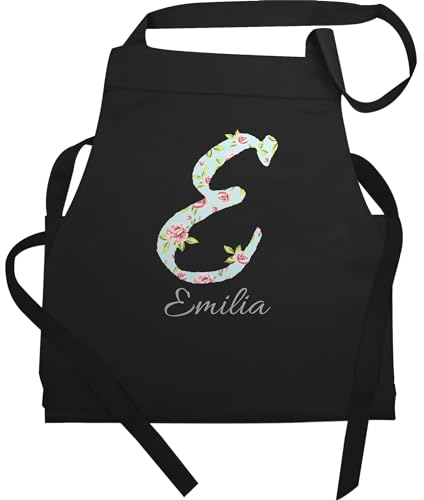 Schürze - Name und Initialen - Geschenk personalisieren mit Buchstaben Namen Geschenkidee Weihnachten Ostern Nikolaus - 60x87 - Schwarz - kochschürze selbst gestalten anfangsbuchstabe buchstabe