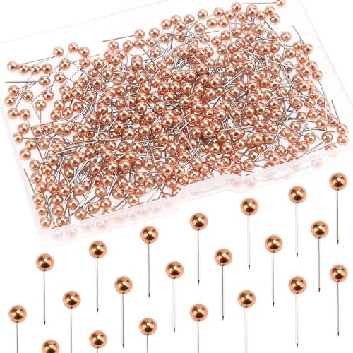 YIXISI 500 ST Kartstickor, Plaststift med Runda Huvuden, Färgglada Kartnålar, Dekorativa Ritnålar, för Skola, Kontor, Familj, Intresse, Anslagstavla i Kork, Rose Gold