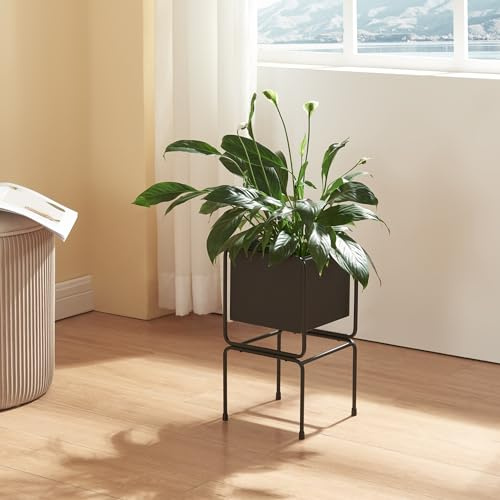 [en.casa] Support pour Plantes avec Bac à Fleurs Intégré Étagère Porte Plantes pour Intérieur Salon Chambre Bureau Entrée Métal 36 x 20 x 20 cm Noir