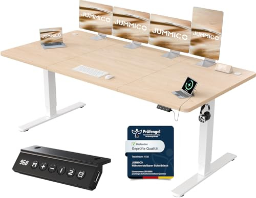 JUMMICO Höhenverstellbarer Schreibtisch 200 x 80 cm, USB-A-Anschluss | Schreibtisch Höhenverstellbar Elektrisch, Erinnerung bei langem Sitzen Stehschreibtisch, Computertisch für Homeoffice Beige