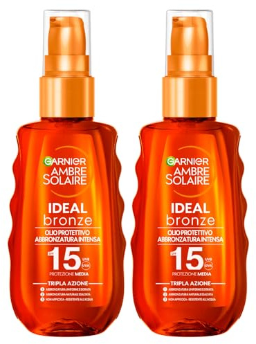Garnier Ambre Solaire Ideal Bronze Schutzöl für intensive Bräune mit dreifacher Wirkung SPF 15 mittlerer Schutz - 2 Flaschen à 150ml