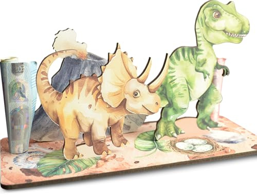 Dino - Dinos 3D-Holzkarte | Geldgeschenke, Dino Geschenk, Dino Geburtstag Deko, Dino Geburtstagskarte, Dinosaurier, Dino Party, Dino Geburtstag Deko, T-Rex, Glückwunschkarte Zum Kindergeburtstag