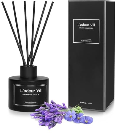 L'odeur Vill Parfum de Maison 100ml avec 8 Bâtonnets diffuseur de Parfum, Reed Diffuseur pour Salle de Bain étagère décoration (Lavande Géranium)