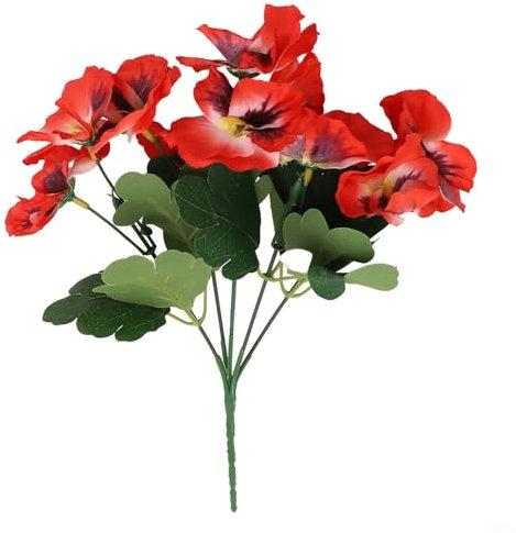 10 Heads Pansy Fake Flower Bouquet for Wedding Party, 26cm, Home Plant Decor (Red)