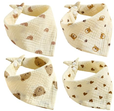 SOIDMHP Baby Bibs, 4 Pack Bandana Dribble Bibs, 100% Cotton, Adjustable Snaps, Multicolor