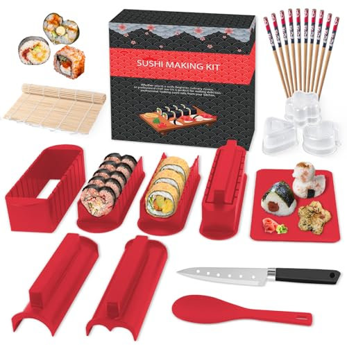 SKYSER Sushi Kit Sushi Set piatti per sushi (Rosso+Piatti)