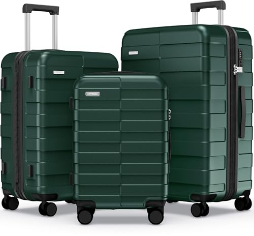 Vipbox Suitcase Set 3-Piece Hardside PC Suitcase with Wheels, Forest Green