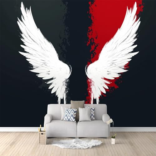 Mural de papel pintado no tejido dos alas de angel Mural En blanco y negro Fotomurales Papel de Pared Adecuado para dormitorio cocina y salón papel pintado mural 250 x 175 cm