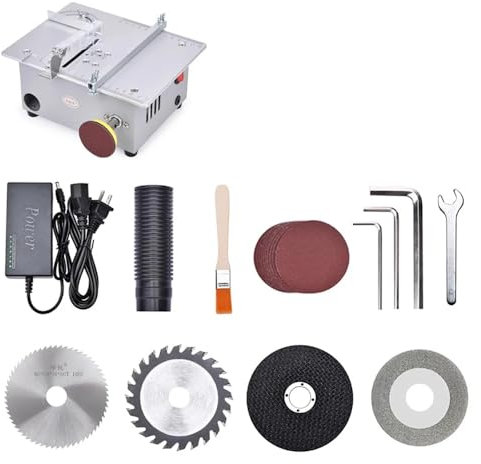 LeTkingok Mini Sega Da Tavolo Elettrica AC 100-240V S9, Sega Da Banco Domestica a 7 Velocità 96W Macchina Da Taglio Fai Da Te Set di Seghe Circolari per La Lavorazione Del Legno