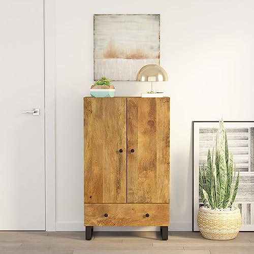 ShGaxin Highboard mit Schublade 60x33x100 cm Massivholz Mango & Eisen Buffetschrank, Mehrzweckschrank, Bücherschrank, Hochschrank, Vorratsschrank, Wohnzimmerschrank, Sideboard, Küchenschrank 352936