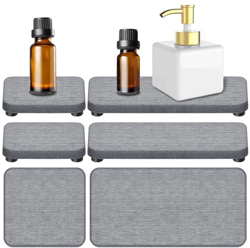 Mardatt 4-in-1 Kieselgur Seifenschale Set, wasserabsorbierende Kieselgur Tablett, Kieselgur Untersetzer Seifenhalter, wasserabsorbierende Stein Tablett Stein Seife für Küche Bad (dunkelgrau)