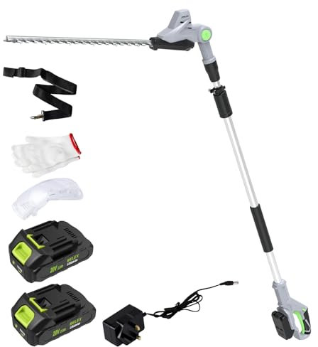 RELEX Tagliasiepi a palo senza fili, con batteria, telescopico a lunga portata, allungabile, strumento da giardino e tagliasiepi portatile leggero per siepi, rami, (2 batterie)