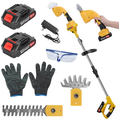 Cordless Telescopic Hedge Trimmer, 21V Rechargeable Long Reach Hedge Trimmer with Extension Pole, Electric Pole Pruner and Shrub Cutter for Tall Hedges, Bushes, Garden Maintenance