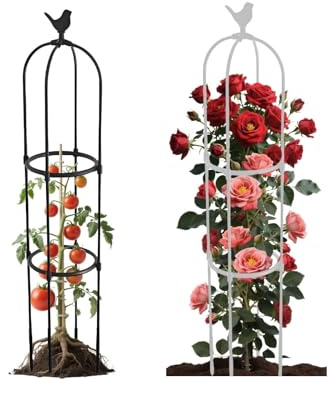 Metall Obelisk Rankhilfe - Höhenvarianten 65-205 cm für Kletterpflanzen & Blumen, Rankgitter Ideal als Gartenspalier oder Rosenturm für Innen & Außen Tomaten Trellis Clematis(Black,28 x 115cm/11 x 45.