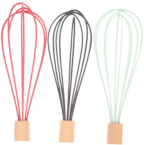 KOCKSHION Sbattitori per Uova Manuale 3 Pezzi Manico in Faggio in Silicone, Design Creativo e Semplice, per Pancake e Risparmio in Cucina