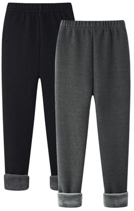 Rayson Barnleggings i bomull enfärgad stretch vinter varma leggings för sport och vardag ålder 6–11 år, Svart + mörkgrå, 8-9 anni