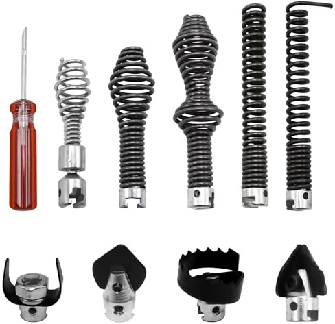 10-Piece Drain Snake Drill Attachment Kit，Drain Auger Cutter Kit,Compatible with K-400,C-4,C-6,C-7,C-8,and C-9 Models， Includes 4 Cutters and 5 Spirals