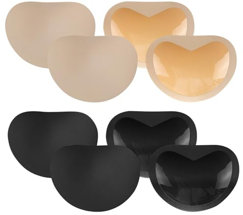 Arvoni 4 Pairs Sticky Bra Inserts, Reusable Silicone Bra Inserts Push Up, Removable Bra Pads Inserts, Stick on Bra Suitable for Bikini, Swimsuit, Strapless Bandeau, Dress (Skin Color, Black)