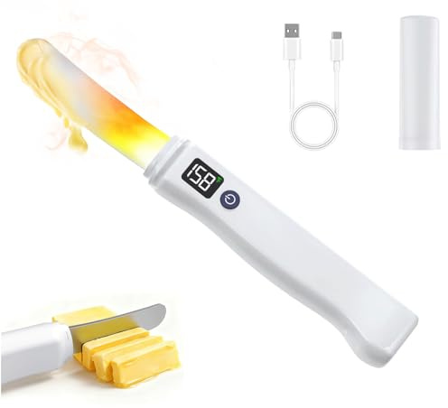 Rechargeable Heating Butter Knife Spreader,Adjustable Heat (131℉/158℉),Electric,Cordless,Heats up in 5 Seconds,Nonstick Stainless Steel Blade,Can Quickly Melt Cold Hard Butter and Coconut Oil,Cheese