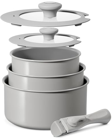 cuisine BLAZANT Casseroles Induction 6 pièces, Casserole en Céramique Antiadhésives 16/18/20 cm, sans PFOA, Poignées Amovibles, Base à induction à liaison moléculaire, passe au four