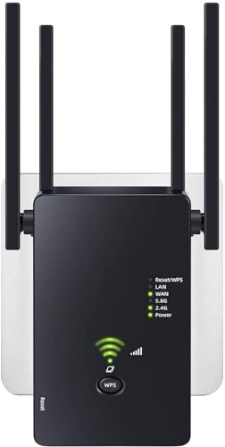 WLAN Verstärker, 1200Mbit/s WLAN Repeater, 5G & 2.4G Dualband Ultraxtender WiFi Verstärker mit LAN anschluss, WPS, Kompatibel mit 99% Standard-WiFi Routern, Deckt bis zu 9200Sq.ft und 35 Geräte
