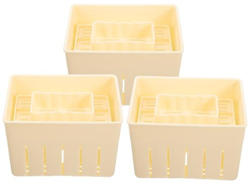 GARVALON 3 set Stampi in Plastica per Tofu e Formaggio con Coperchio Pressa per Formaggi Fatti in Casa Mold per Tofu Fai da Te con Superficie Liscia e Levigato Kit Pratico per Uso