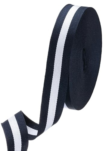 M METERXITY Cinta Rayas (2.5cm x 23 Metros, Azul Marino/Blanco) Cinta Tafetán Poliéster Con Rayas, Ideal Para Envolver Regalos Bodas