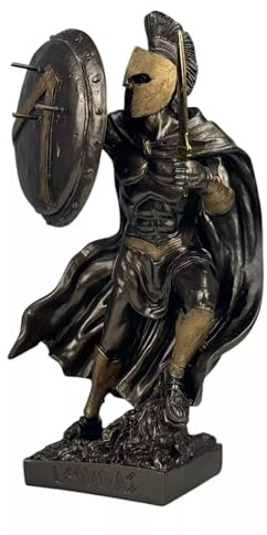 Statua di Leonida con frecce greco spartano re guerriero fuso in marmo finitura bronzo
