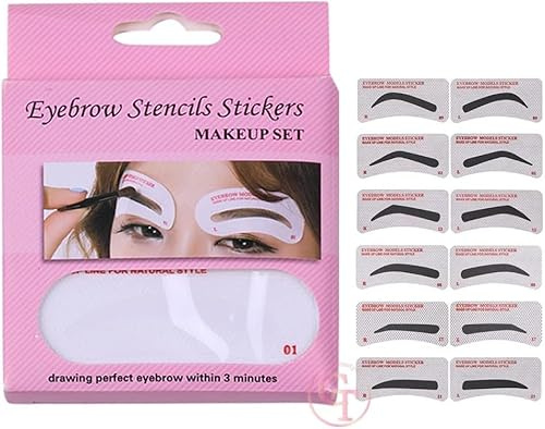 Lot de 24 autocollants pour sourcils, pochoirs et bandes adhésives jetables pour tatouage et microblading, outils de maquillage des sourcils (24 pièces/kit)