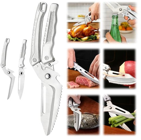 5-in-1 Stainless Steel Kitchen Poultry Shears, Spatchcock Turkey Shears Heavy Duty Professional,Butcher Bone Cutting Scissors; Kitchen Poultry Scissors All Purpose for Food,Meat,Cooking