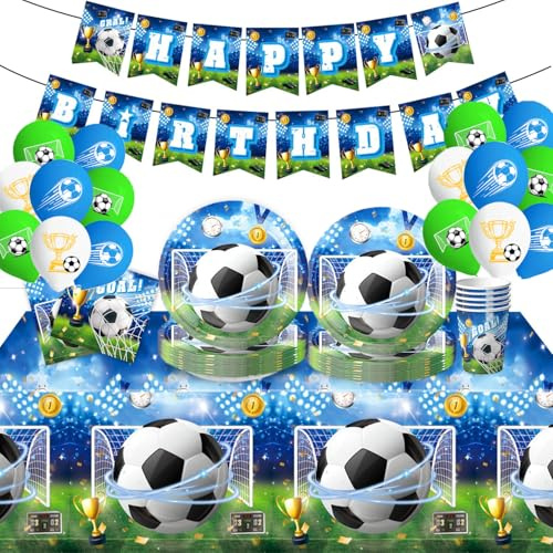 Juego de vajilla para fiesta de fútbol, decoración de cumpleaños,para 10 invitados, para niñas y jóvenes (verde)