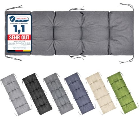Garronda Bankauflage Outdoor Gartenbank Auflage 160x50 Graphit GD-0219 | Dicke: ca. 10 cm, Wasserabweisend, UV-beständig, mit Bändern, als Sitzpolster für Sitzbank, Hollywoodschaukel und Gartenmöbel