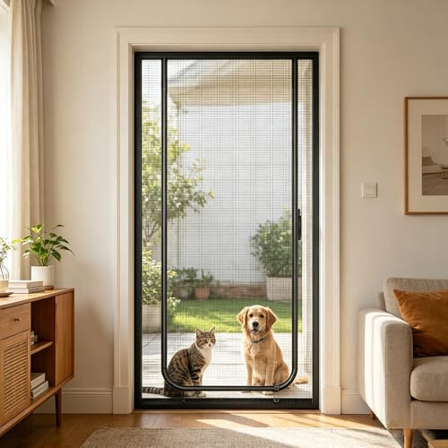 Cat Door Screen, 90X210cm Pet Screen Door with Double-Sided Zipper, Fly Screens for Doors, Heavy Duty Fly Nets for Doors, Cat Screen Door to Keep Cats Out Door Curtains for Living Room,Bedroom,Kitchen