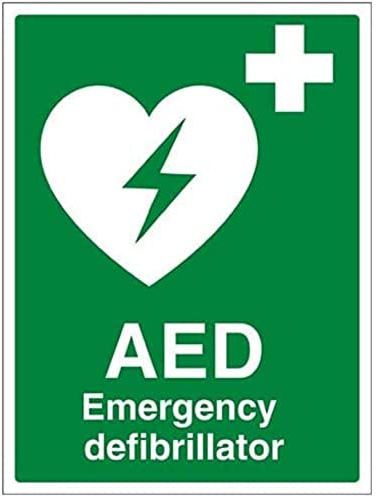 vsafety 31034bc-r AED Notfall Defibrillator Erste Hilfe Allgemeine-Zeichen, starrer Kunststoff, Porträt, 300 mm x 400 mm, grün