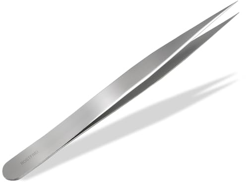 Zeckenzange Splitterpinzette Spitz Fremdkörper Pinzette Zeckenpinzette | Edelstahl Fremdkörperpinzette, Splitterpinzette, Spitzpinzette mit gerader Spitze zur effizienten Zeckenentfernung 9,5 cm