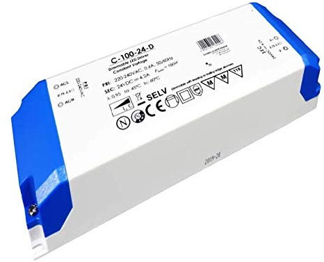 professioneller Slim Line LED Trafo dimmbar extra schmal - 12V DC - 100W - 8,3A MM Möbeleinbau TÜV geprüft Maße:: L= 210mm, B= 67mm, H= 34mm
