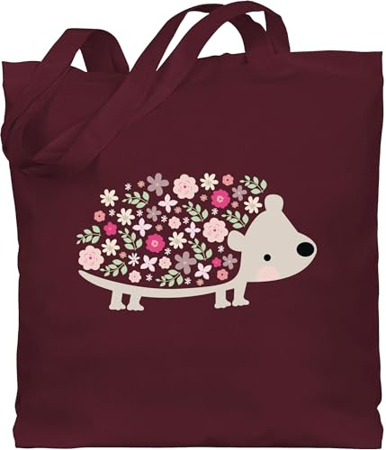 Baumwolltasche - Taschen - Süßer Igel Frühlingstiere mit Blumen I - Unisize - Bordeauxrot - ostergeschenke tier erwachsene ostergeschenk kita stoffbeutel geschenke ostern frauen tiere beutel