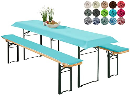 heimtexland ® Set de 3 pièces pour tente à bière - Coussin de banc de bière - Coussin de table - Type 698 Aqua - Pour dimensions de table 50 x 220 cm