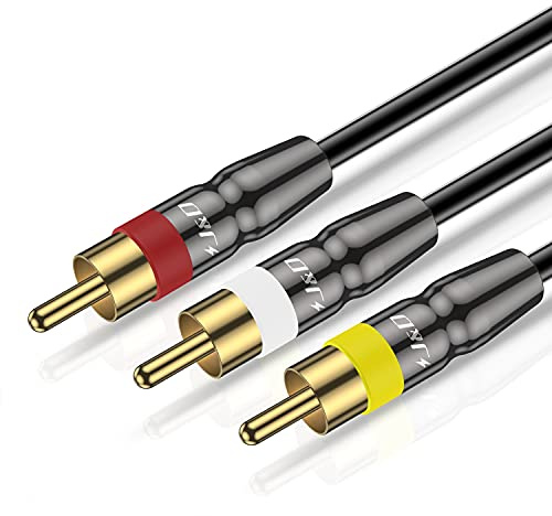 J&D Composite Audio Video Kabel, Gold Überzogen Kabel 3 Cinch-Stecker, Dreifach Anschlussstecker Rot Weiß Gelb Stereo Verbindungskabel 3 Meter