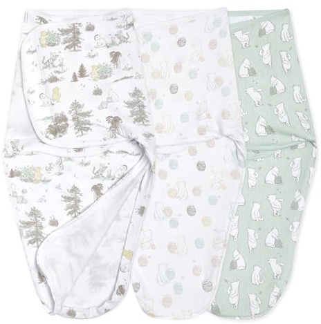 aden + anais Essentials Easy Swaddle Wrap Quick Change with Bottom Zipper, Snug Cotton Knit Baby Wrap Swaddle Blanket for Newborns, TOG 1.0, 3 Pack, Winnie, 0-3 Months, Small/Medium