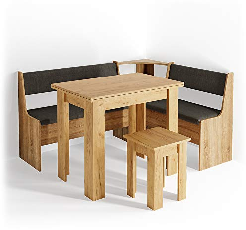 Vicco Combinazione di panche e tavolo ad angolo Roman, Rovere dorato, 150 x 120 cm con tavolo, adatto per il posizionamento ad angolo in cucine e sale da pranzo