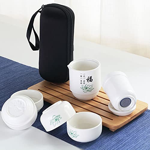 JUJING Service à thé chinois portable avec tasses à thé pour voyage avec sac portable, bouteille en céramique pour l'extérieur