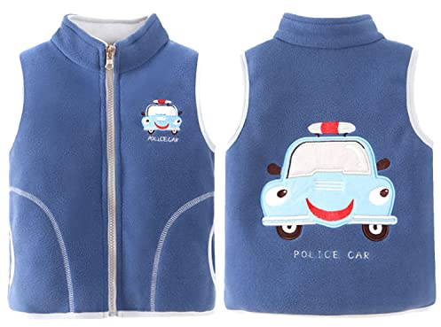 Baby Kinder Fleeceweste Jungen Mädchen Polar Fleece Weste Stehkragen Reißverschluss Ärmellose Kinderjacke Cartoon Muster, Polizeiauto Blau 120